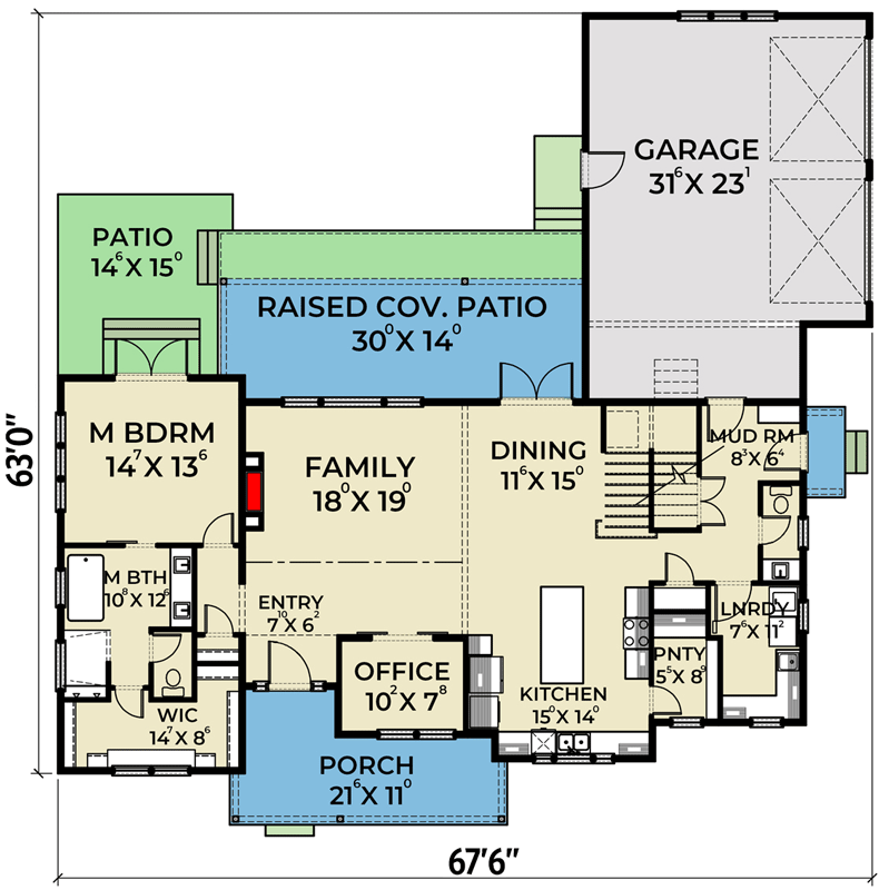 Plan 280062JWD: Two-level Modern Farmhouse with Main-level Master - Floor Plan - Main Level - Country, Farmhouse, Modern Farmhouse, New American, Northwest