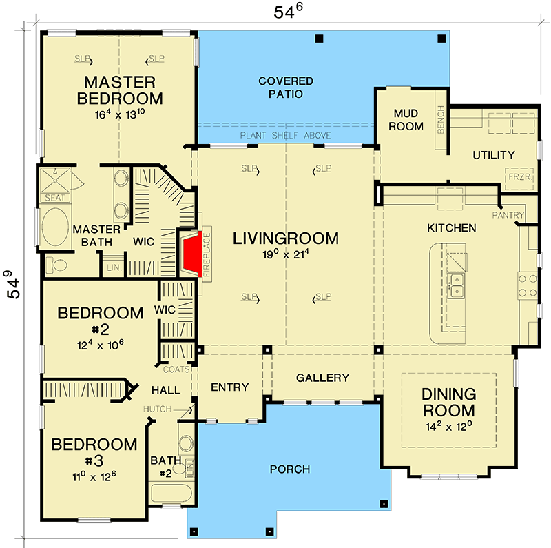 Plan 31197D: One-level Country House Plan with Bonus Room above Detached Garage - Floor Plan - Main Level - Cottage, Country, Craftsman, New American