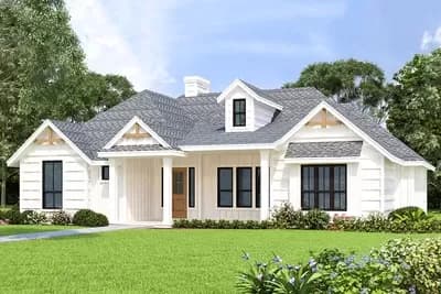 One-level Country House Plan with Bonus Room above Detached Garage
