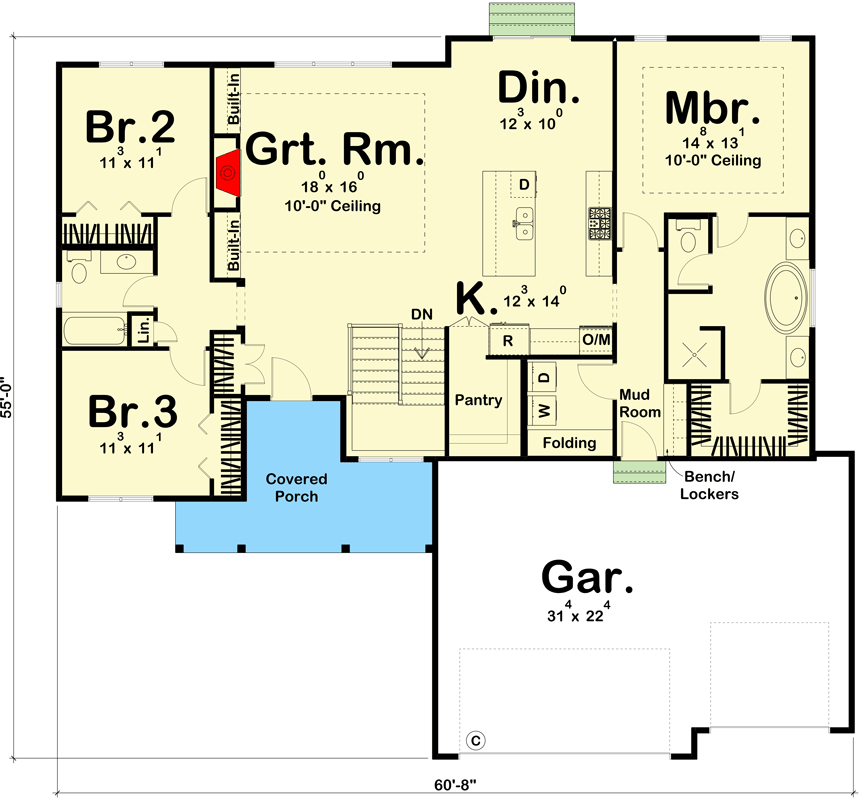 Plan 62794DJ: 3-Bed Modern Farmhouse Plan with Large Pantry - 1814 Sq Ft - Floor Plan - Main Level - Country, Farmhouse, Modern Farmhouse, Ranch, Traditional