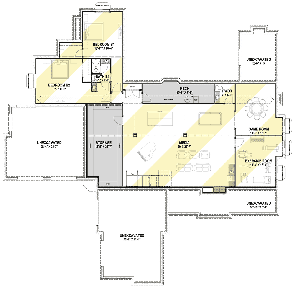 Plan 64476SC: Beautiful One-level Home with Option to Finish Lower Level - Floor Plan - Optionally Finished Lower Level - Craftsman, Shingle