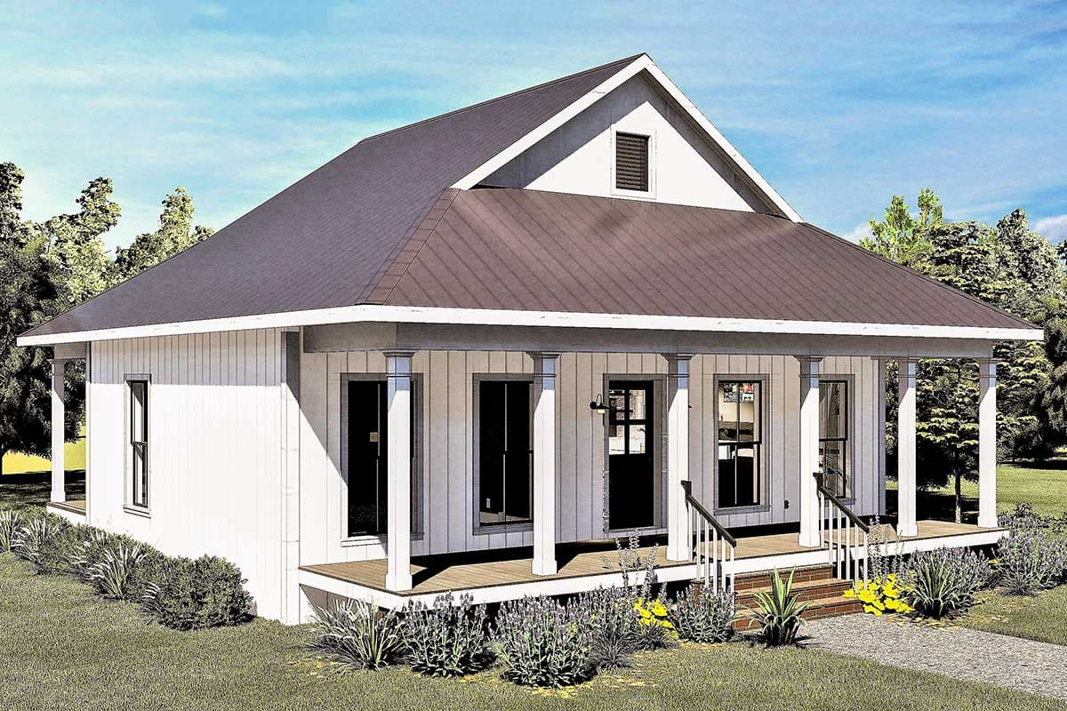 Plan 25012DH: 2-Bed Cottage with 8'-Deep Porches - 890 Sq Ft - Image #5 - Cabin, Cottage, Country, Rustic, Southern