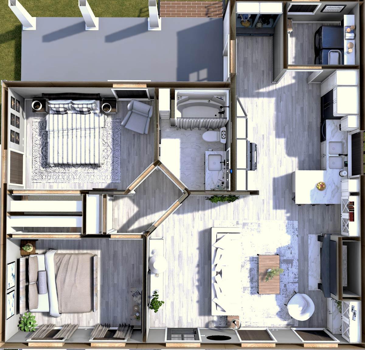 Plan 25013DH: 2-Bed Cottage House Plan with Deep Porches and Open Living - Image #16 - Cottage, Country, Rustic, Southern