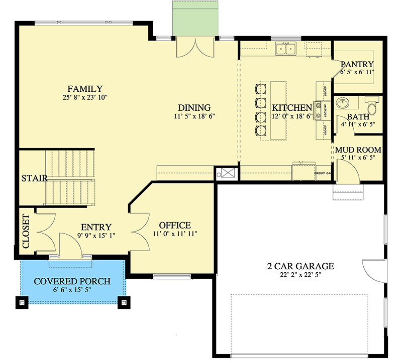 Plan 61331UT: Fresh Two-story House Plan with Main-level Office - Floor Plan - Main Level - Craftsman, Northwest