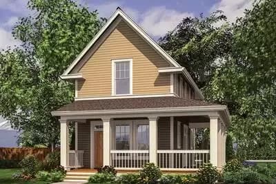 2-Bed Cottage House Plan with Wraparound Porch