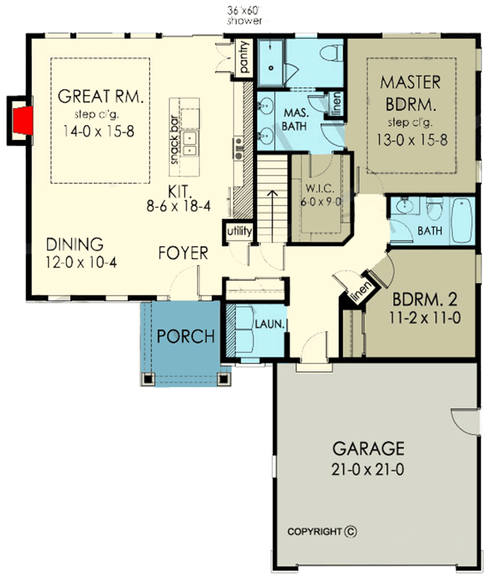 Plan 790088GLV: Lovely 2-Bed Traditional Home Plan with Open Floor Plan - Floor Plan - Main Level - Ranch, Traditional