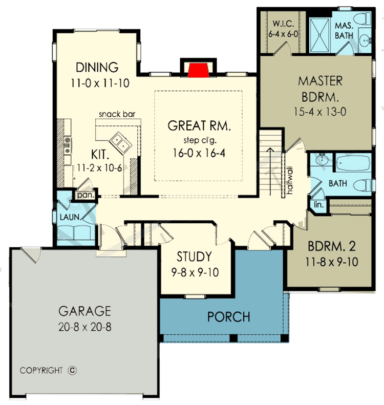 Plan 790090GLV: Delightful One-level Home with Gable Roof - Floor Plan - Main Level - Country, Ranch, Traditional