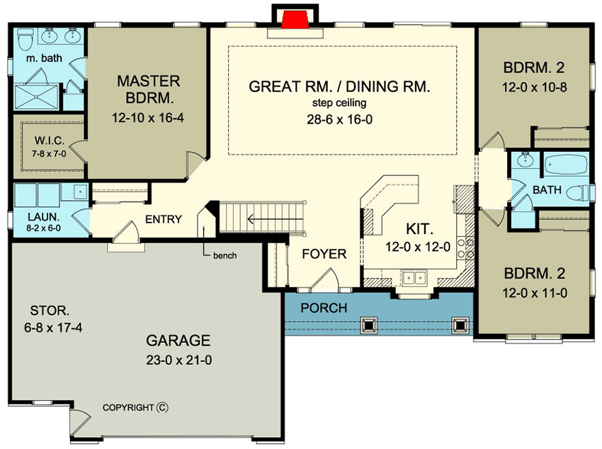 Plan 790094GLV: 3-Bed Ranch Home Plan with Additional Storage in Garage - Floor Plan - Main Level - Ranch, Traditional