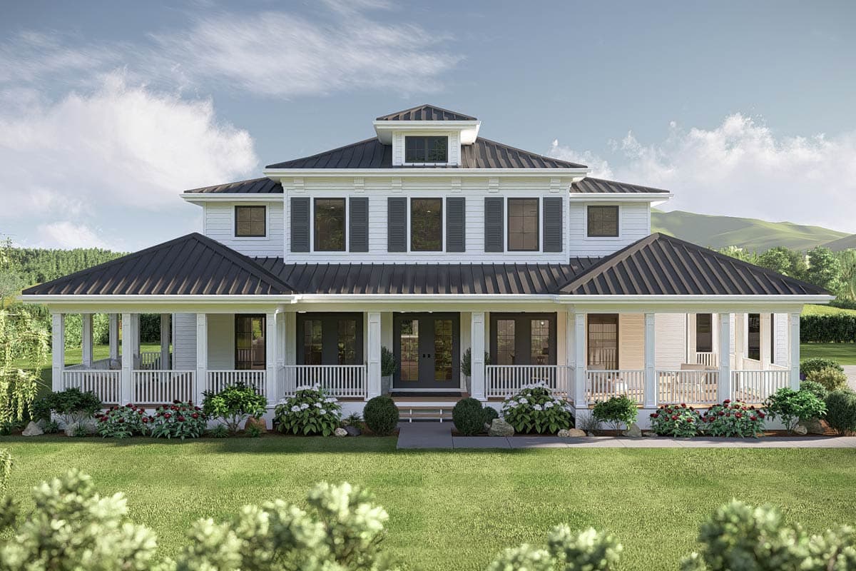 Plan 62797DJ: Classic Southern Home Plan with Wrap Around Porch and Side-Load Garage - Image #2 - Colonial, Country, Southern, Southern Traditional