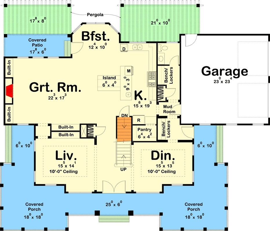 Plan 62797DJ: Classic Southern Home Plan with Wrap Around Porch and Side-Load Garage - Floor Plan - Main Level - Colonial, Country, Southern, Southern Traditional
