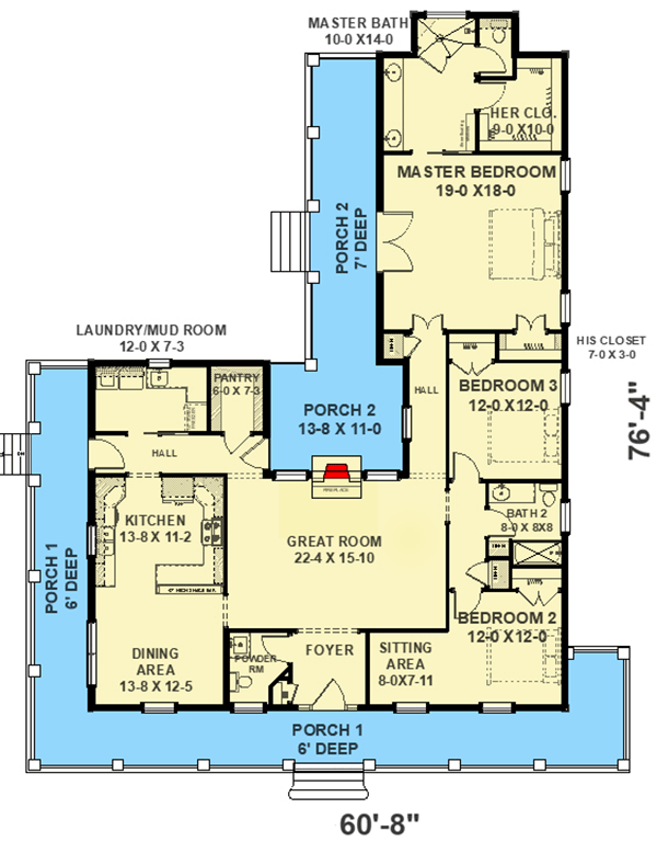Plan 25014DH: Southern House Plan with Tons of Porch Space - Floor Plan - Main Level - Country, Southern