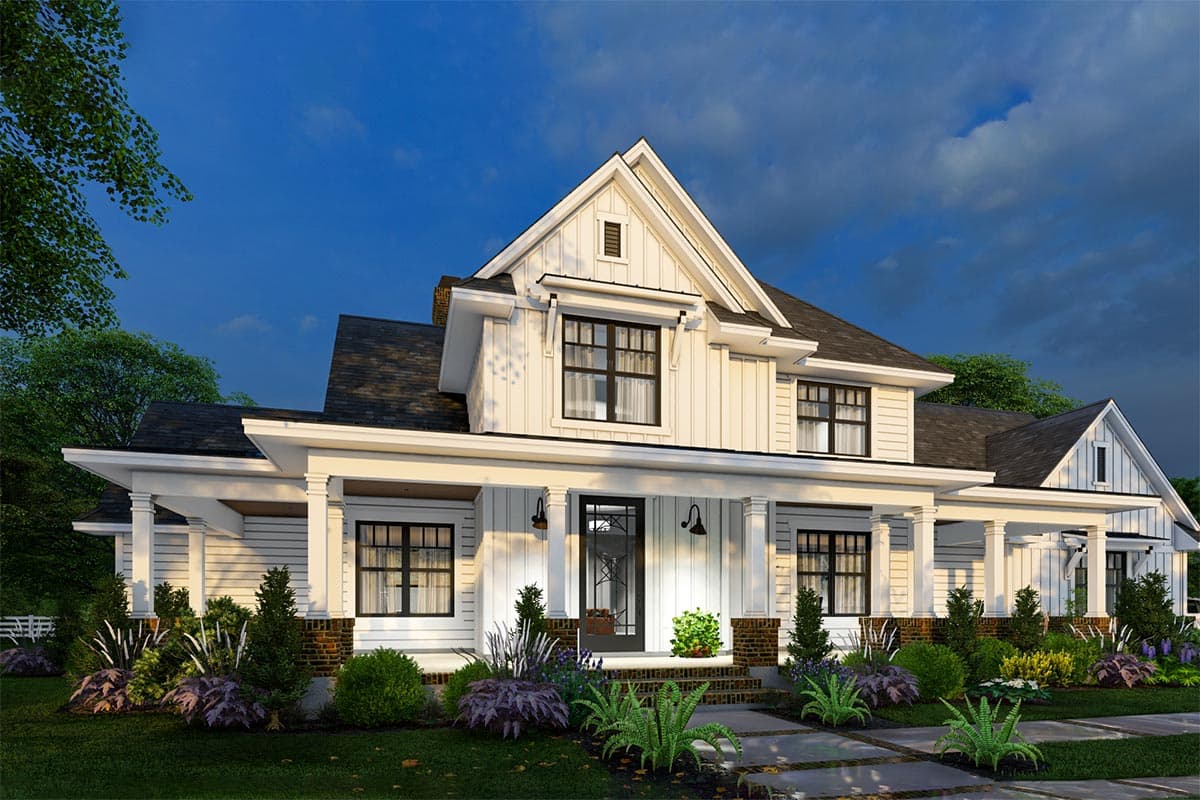 Plan 16914WG: Modern Farmhouse Plan with Private Bonus Room Over 3-Car Garage - Image #4 - Country, Farmhouse, Modern Farmhouse, New American