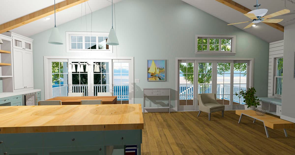 Plan 765017TWN: Rectangular Beach Home Plan with Vaulted Dining and Living Room - 1600 Sq Ft - Image #12 - Beach, Coastal, Cottage, Florida-Style, Low Country, Southern, Vacation