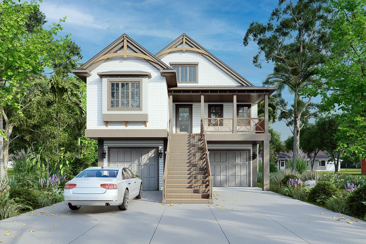 Plan 765017TWN: Rectangular Beach Home Plan with Vaulted Dining and Living Room - 1600 Sq Ft - Image #4 - Beach, Coastal, Cottage, Florida-Style, Low Country, Southern, Vacation