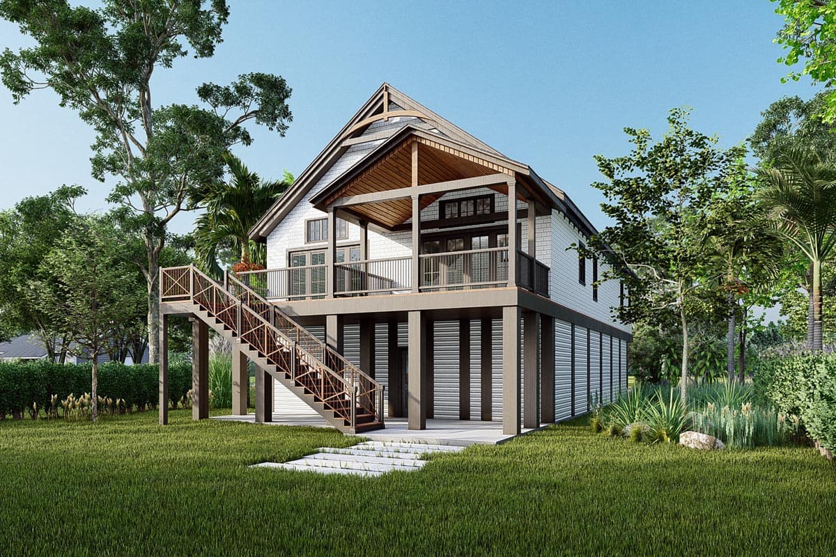 Plan 765017TWN: Rectangular Beach Home Plan with Vaulted Dining and Living Room - 1600 Sq Ft - Image #6 - Beach, Coastal, Cottage, Florida-Style, Low Country, Southern, Vacation