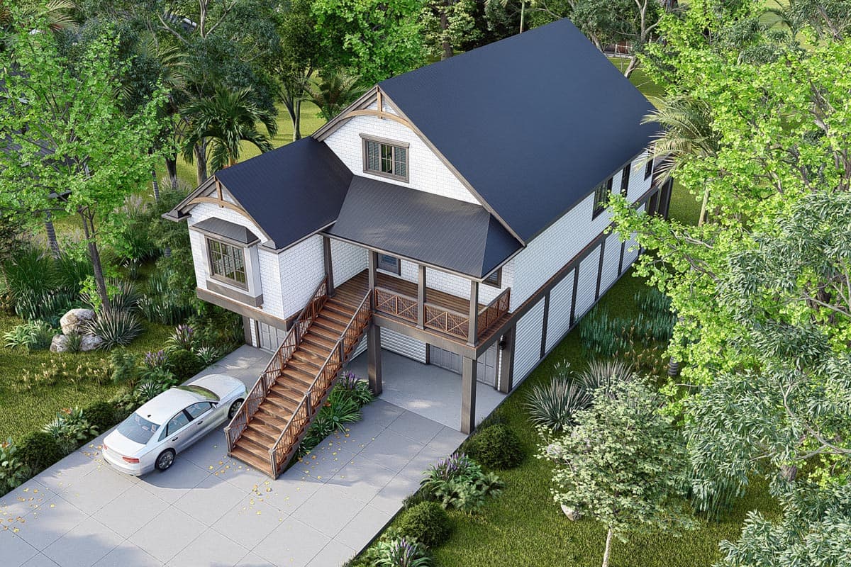 Plan 765017TWN: Rectangular Beach Home Plan with Vaulted Dining and Living Room - 1600 Sq Ft - Image #7 - Beach, Coastal, Cottage, Florida-Style, Low Country, Southern, Vacation