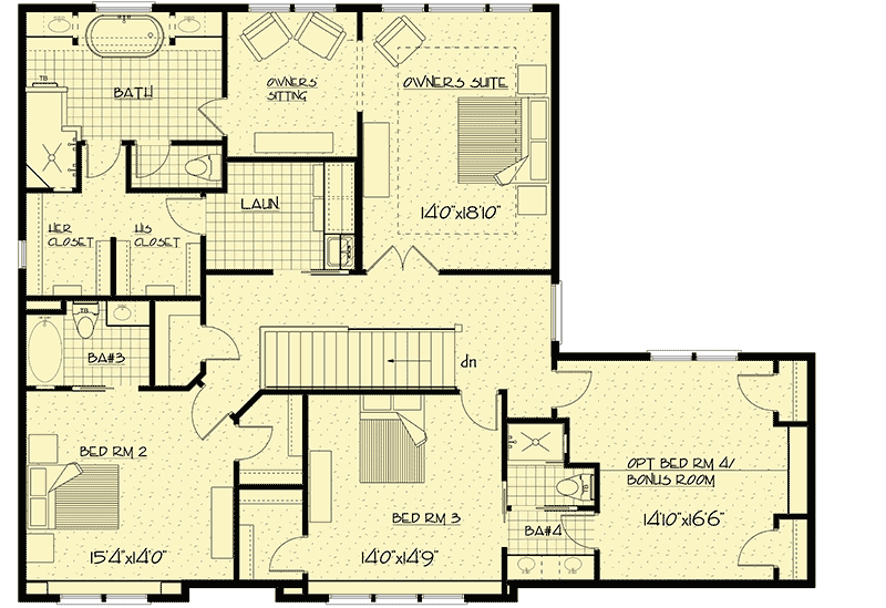 Plan 73461HS: Sizable New American Home with Spiral Staircase in Two-story Library - Floor Plan - Second Level - Craftsman, New American