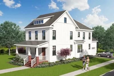 3-Story Farmhouse Plan with Second-level Master Bedroom