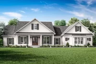 4-Bed New American House Plan with Barn Door Flex Room - 2832 Sq Ft