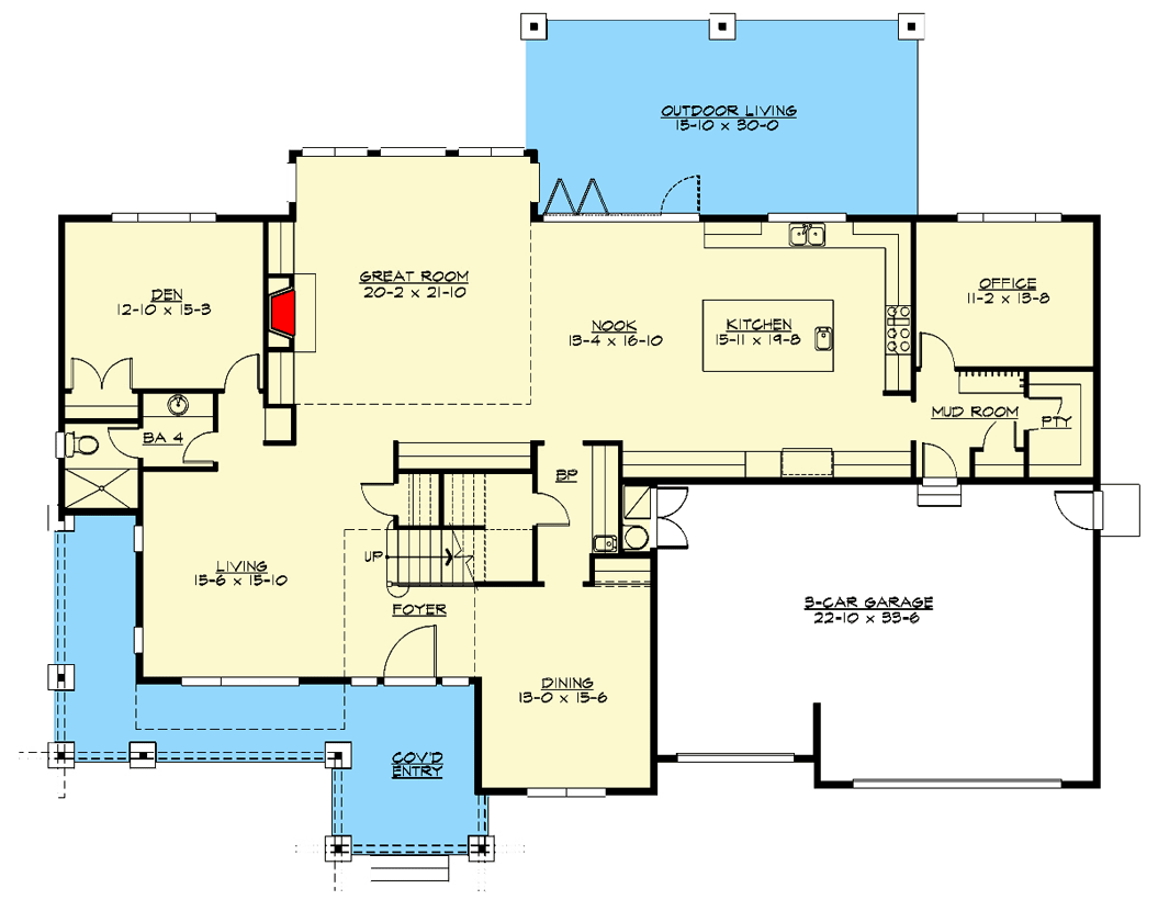Plan 23845JD: Deluxe Contemporary House Plan with Two-Story Great Room - Floor Plan - Main Level - Contemporary, Mid Century Modern, Modern, Northwest, Prairie