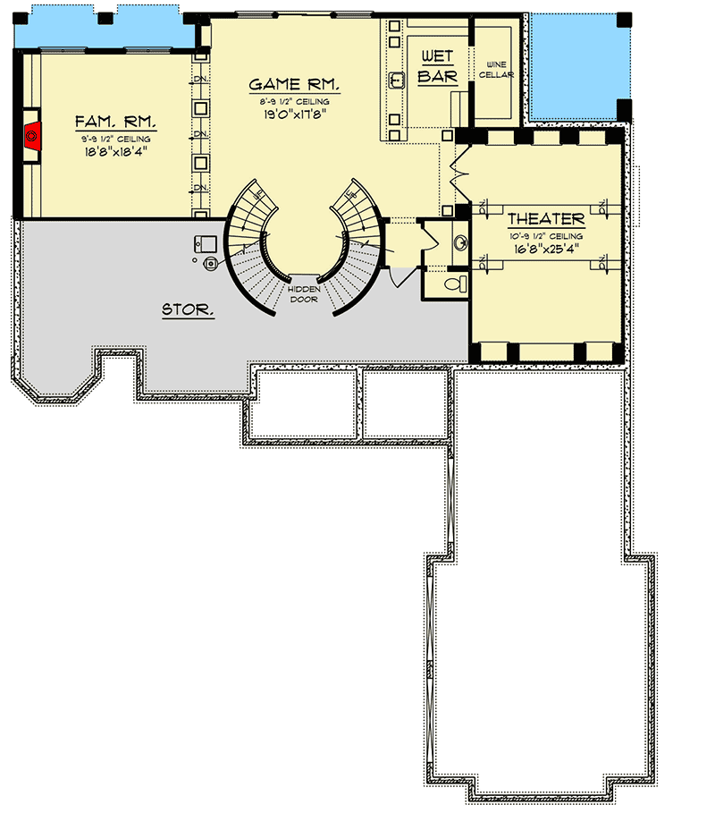 Plan 890116AH: Tuscan-inspired House Plan with Finished Walkout Basement - Floor Plan - Lower Level - European, Tuscan