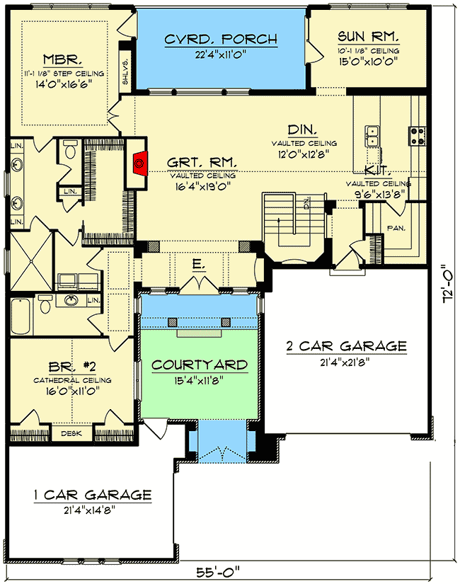 Plan 890118AH: Timeless Tuscan House Plan With Courtyard with Finished Lower Level - Floor Plan - Main Level - European, Spanish