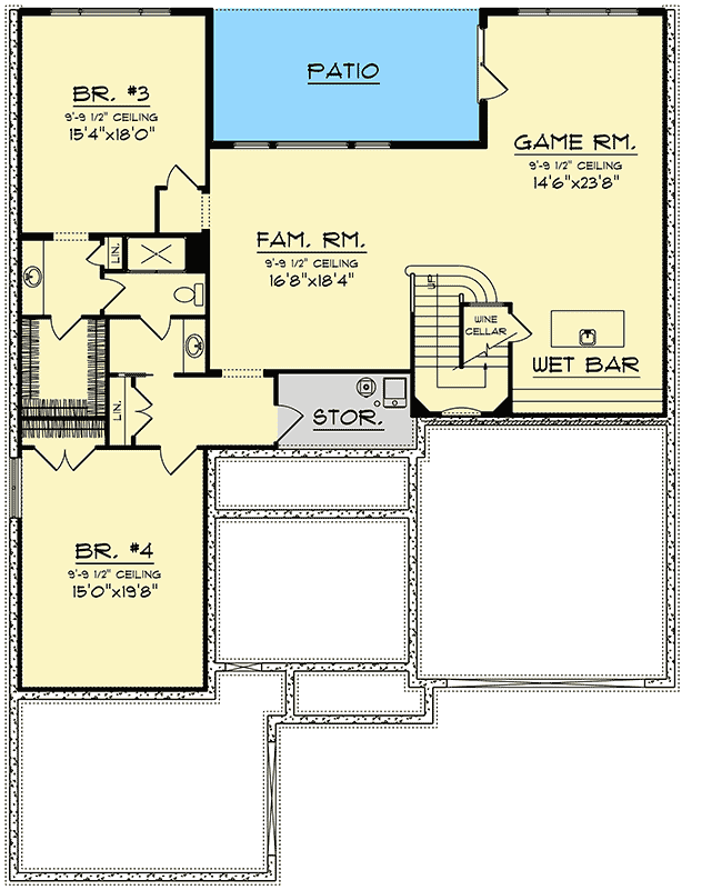 Plan 890118AH: Timeless Tuscan House Plan With Courtyard with Finished Lower Level - Floor Plan - Lower Level - European, Spanish