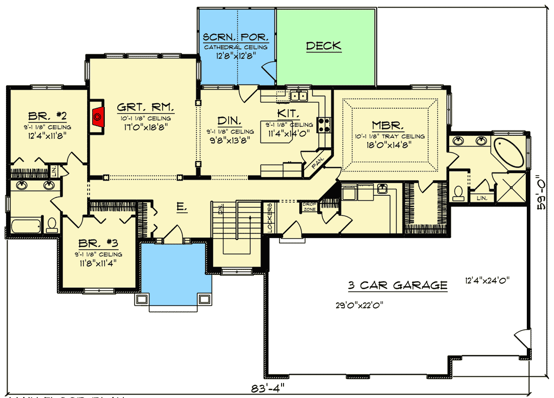 Plan 890119AH: 5-Bed Craftsman House Plan with a Finished Walkout Basement - 3661 Sq Ft - Floor Plan - Main Level - Craftsman, Ranch