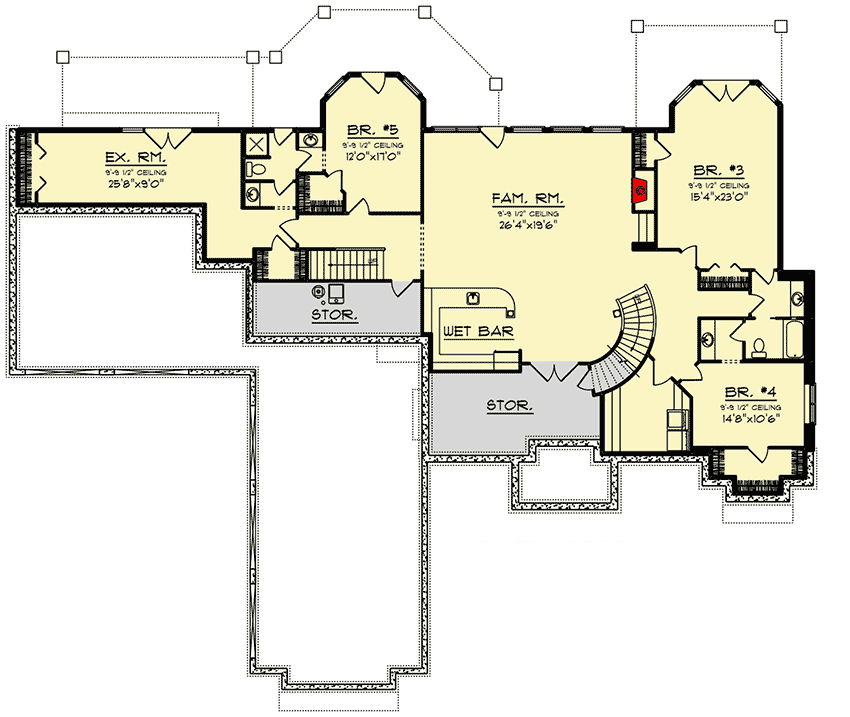 Plan 890120AH: Tuscan-Inspired Home Plan with Finished Lower Level - Floor Plan - Lower Level - European, Ranch, Tuscan