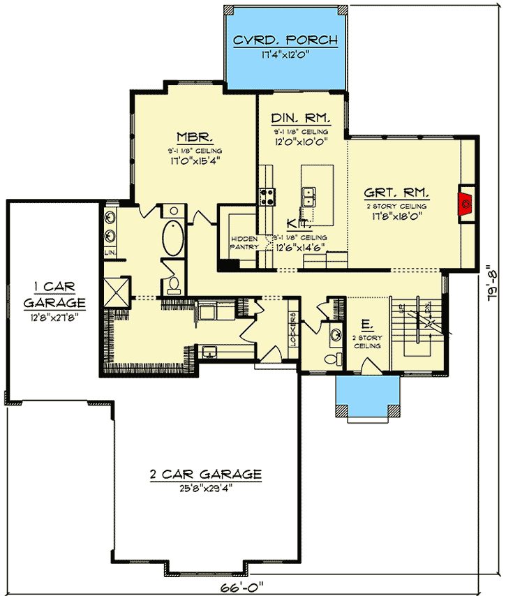 Plan 890131AH: Modern Prairie House Plan with Laundry on Both Floors and a Finished Walkout Basement - Floor Plan - Main Level - Contemporary, Modern, Prairie