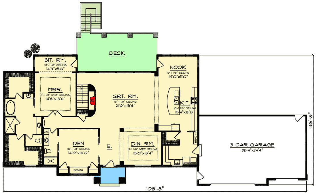 Plan 890133AH: Sprawling Craftsman-Style Ranch House Plan on Walkout Basement - Floor Plan - Main Level - Craftsman, Ranch