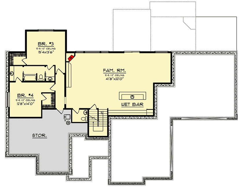 Plan 890136AH: Walkout Ranch Home Plan with 4-Car Garage - Floor Plan - Lower Level - New American, Ranch