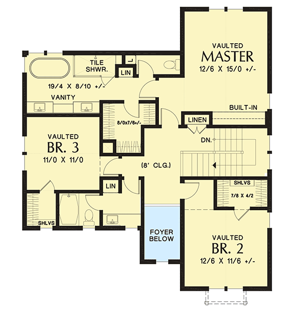 Plan 69745AM: 3-Bed Modern Farmhouse Plan with Vaulted Great Room - 2448 Sq Ft - Floor Plan - 2nd Floor - Country, Craftsman, Farmhouse, Modern Farmhouse, New American, Northwest