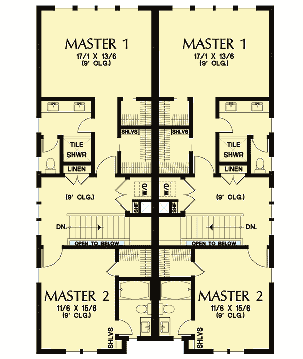 Plan 69744AM: Modern Duplex Plan with Two Second-level Master Suites - Floor Plan - 2nd Floor