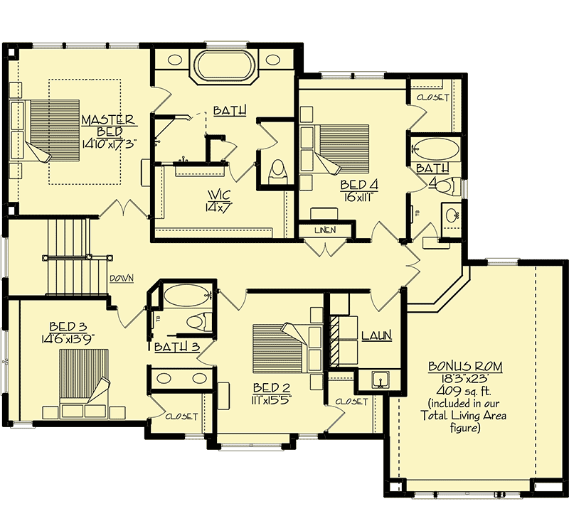 Plan 73467HS: Exclusive New American House Plan with Broad Shed Dormer - Floor Plan - 2nd Floor - Country, New American, Transitional
