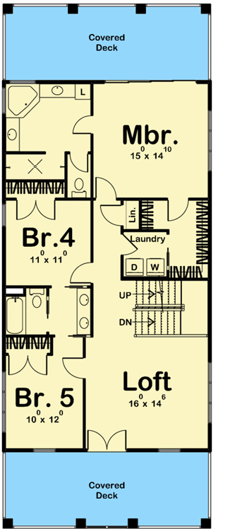 Plan 62802DJ: Beach House Plan with Third Floor Lookout - Floor Plan - 2nd Floor - Beach, Coastal, Low Country, Vacation