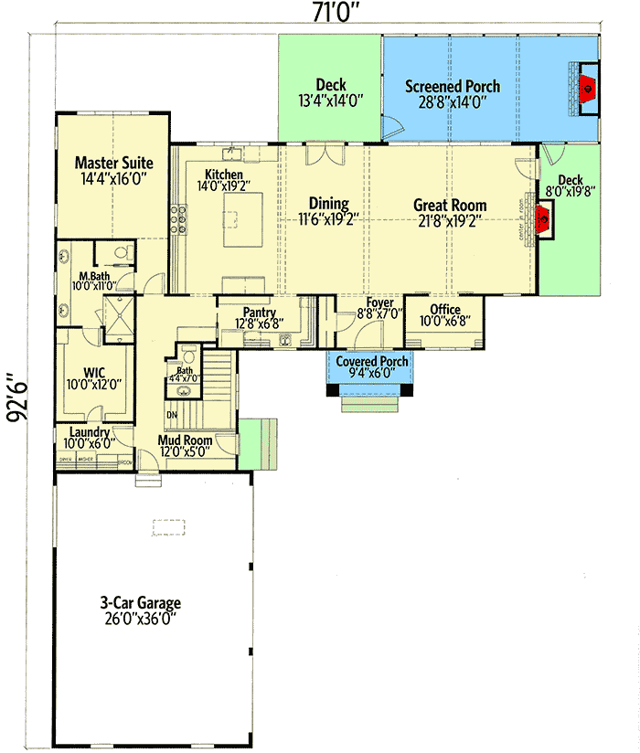 Plan 24406TW: New American House Plan with Walk-Out Lower Level - 3794 Sq Ft - Floor Plan - Main Level - Country, European, French Country, New American, Traditional, Transitional