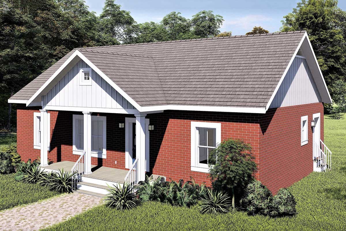 Plan 25015DH: Cute Split Bedroom Brick House Plan with Board and Batten Accented Porch - Image #5 - Southern, Traditional