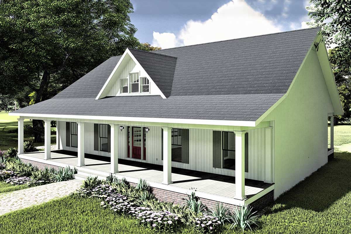 Plan 25016DH: 3-Bed One-Story House Plan with Decorative Gable - 1611 Sq Ft - Image #5 - Cottage, Country, Farmhouse, Ranch