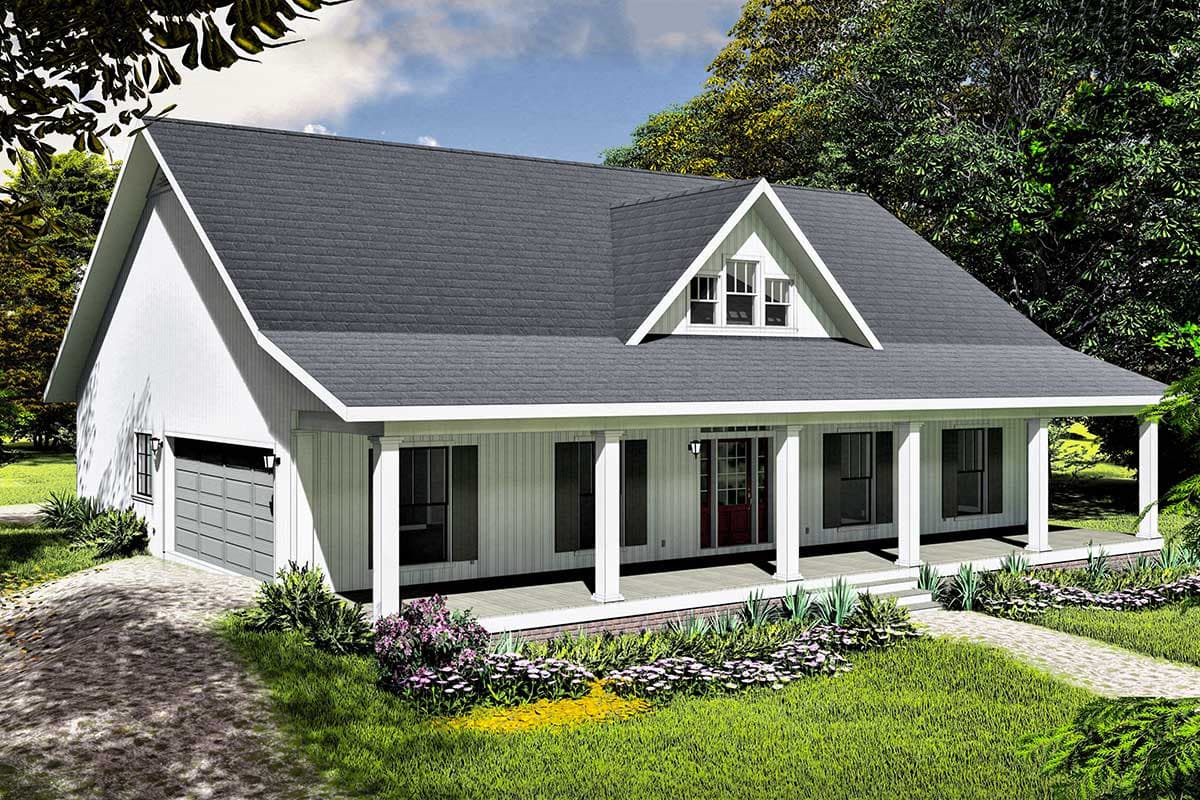 Plan 25016DH: 3-Bed One-Story House Plan with Decorative Gable - 1611 Sq Ft - Image #6 - Cottage, Country, Farmhouse, Ranch