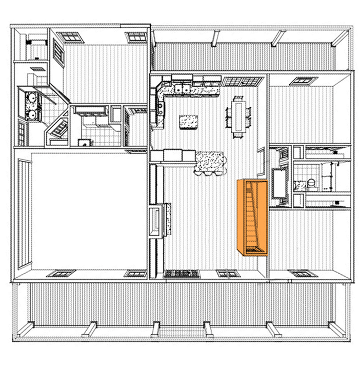 Plan 25016DH: 3-Bed One-Story House Plan with Decorative Gable - 1611 Sq Ft - Floor Plan - Basement Stair Location - Cottage, Country, Farmhouse, Ranch