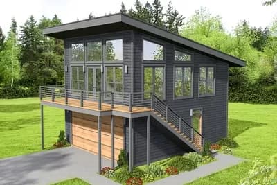 Modern Carriage House Plan ADU with Drive-Under Garage - 650 Sq Ft
