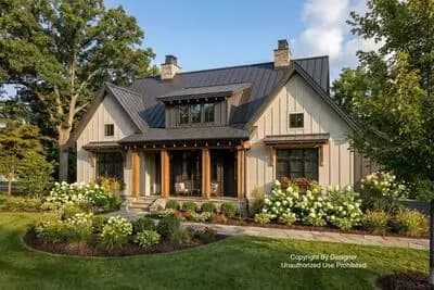 Modern Farmhouse Plan with Vaulted Great Room and Kitchen
