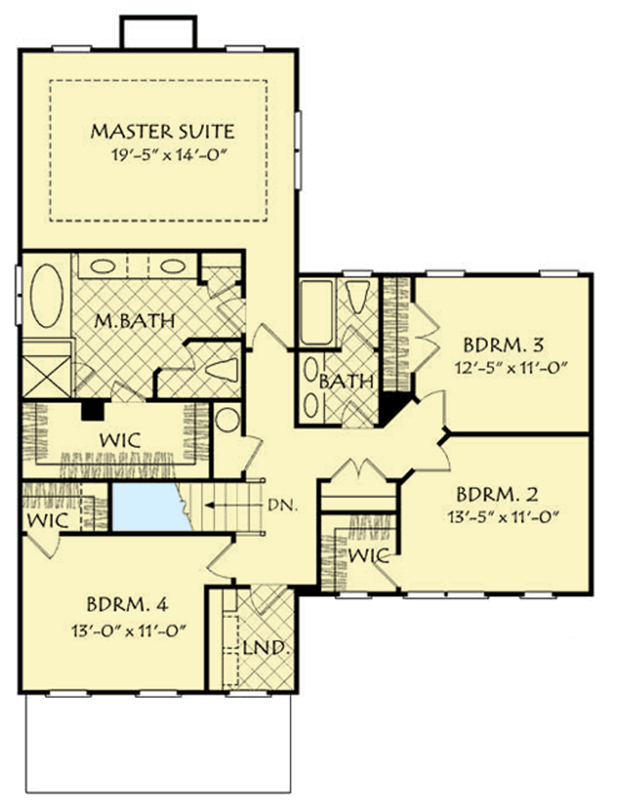 Plan 710331BTZ: 4-Bed Country Home Plan with Central Kitchen - Floor Plan - 2nd Floor - Country, Southern, Traditional