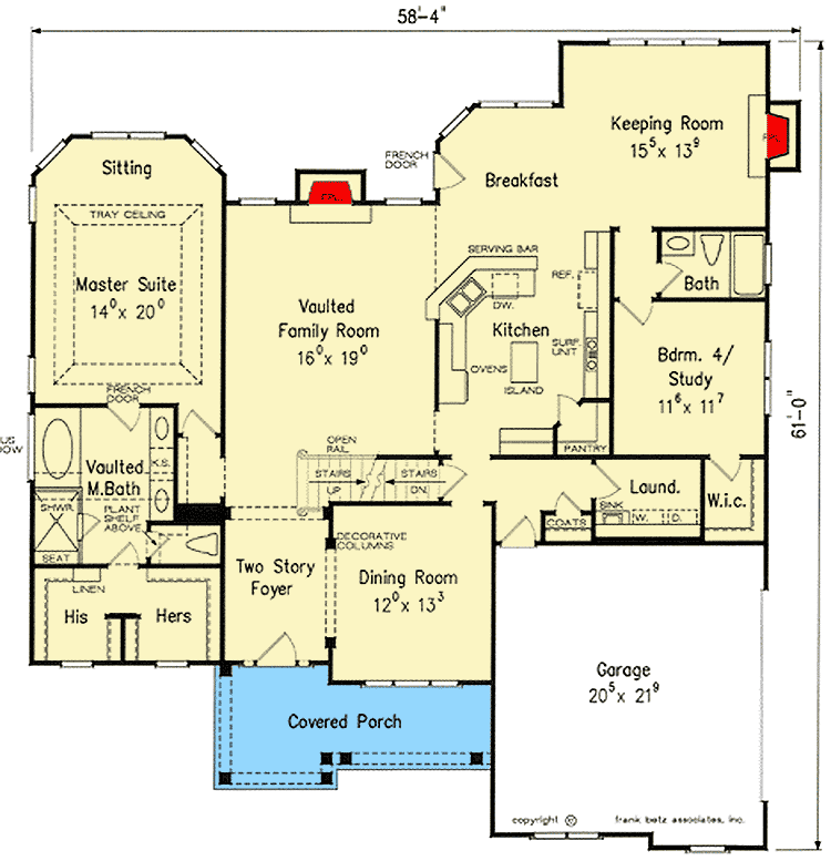 Plan 710333BTZ: House Plan with Distinctive Fieldstone and Cedar Shake - Floor Plan - Main Level - Southern, Traditional