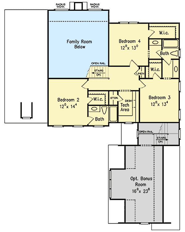 Plan 710334BTZ: 4-Bed House Plan with Fantastic First Floor Master Suite - Floor Plan - 2nd Floor - Georgian, Southern, Traditional