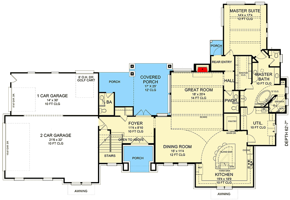 Plan 54024LK: 3-Bed Hill Country Home Plan with Optional Bonus Tower - Floor Plan - Main Level - Hill Country