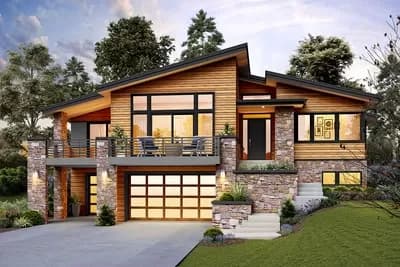 Mid-Century Modern House Plan for an Up-Sloping Lot - 2707 Sq Ft
