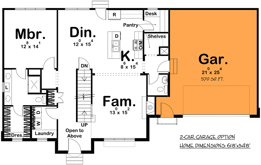 Plan 62803DJ: Three Bed Cozy House Plan with One-Car Garage - 1921 Sq Ft - Floor Plan - Main Floor - 2-Car Garage Option - Traditional