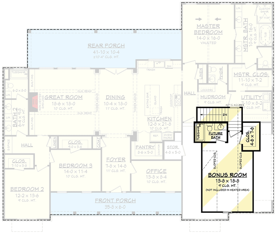 Plan 51814HZ: Expanded 3-Bed Modern Farmhouse with Optional Bonus Room - 2553 Sq Ft - Floor Plan - Bonus Level - Country, Modern Farmhouse, New American, Traditional